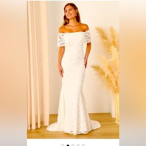 Lulu’s Love you eternally white lace off-the-shoulder maxi dress